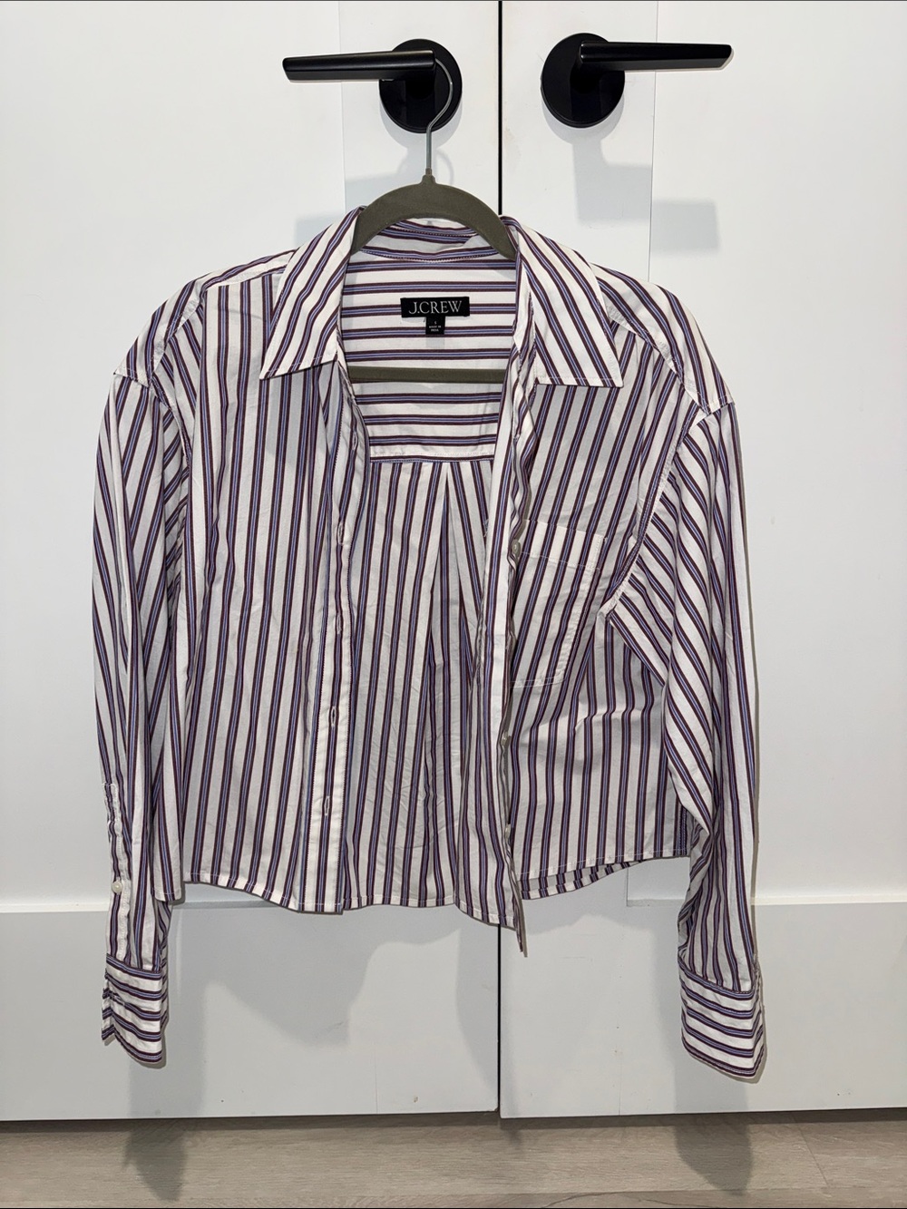J. Crew White and Purple Striped Button-Down Shirt